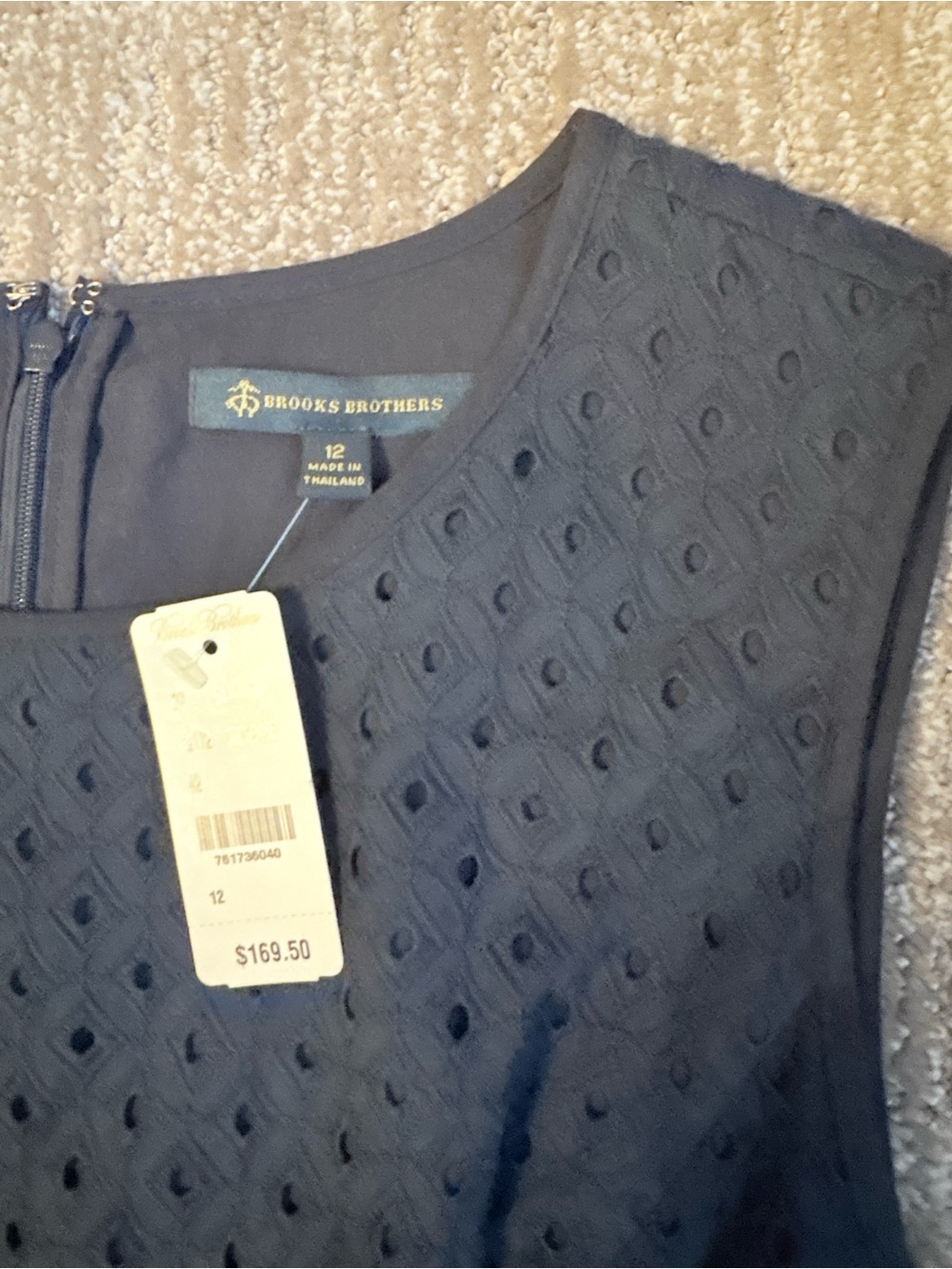 NWT Brooks Brothers Navy Eyelet Dress Size 12 - Preppy Coastal Timeless Style - Picture 5 of 11